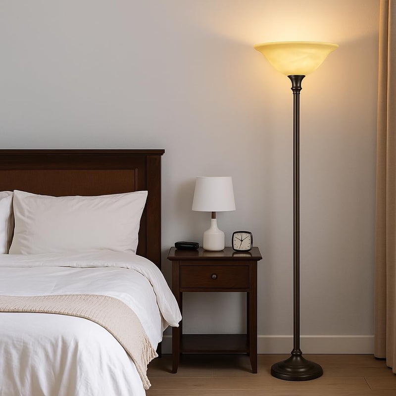 LIGHTACCENTS Alabaster Amber Glass Lamp Shade â€“ Replacement Shade for Floor Lamps with E26 Medium Base Socket â€“ Torchiere Lamp Glass â€“ Amber Swirl Light Shade - Image 3